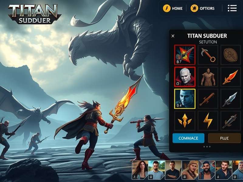 Titan Subduer gameplay screenshot showing epic battle scene